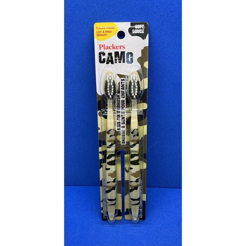 Plackers Camo Toothbrushes - Value Pack‎ (2)  Soft NEW for Kids